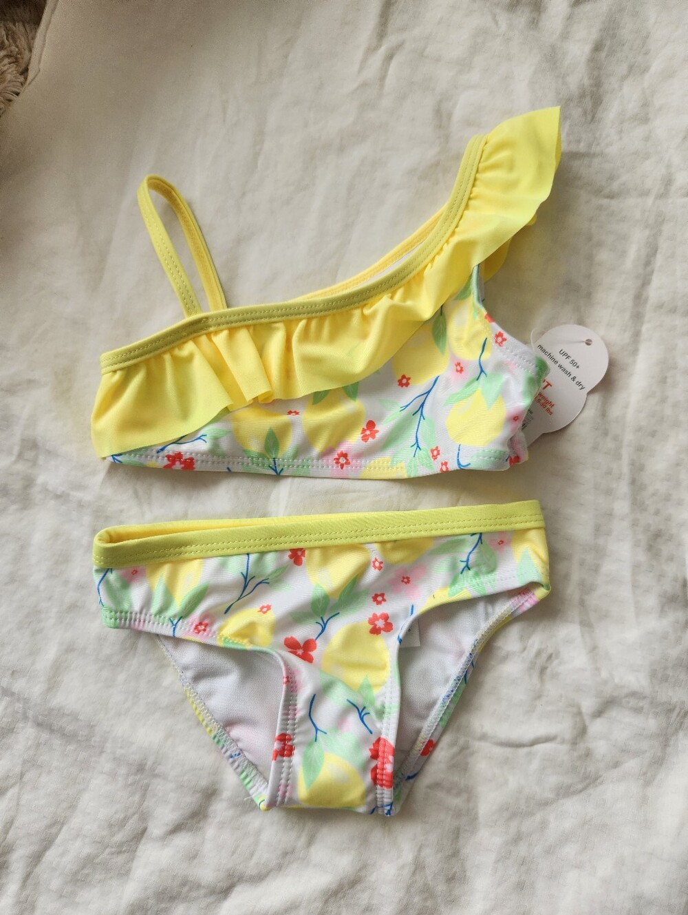 wonder nation Yellow and White Floral Two-Piece Swim Set